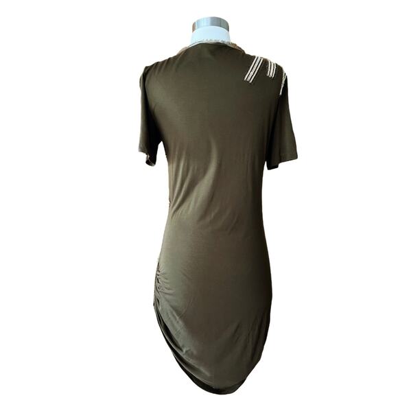 ROBERTO CAVALLI Dress Jersey Chain Embellished Ruched Short Sleeve Green 44 EUC - Picture 4 of 12